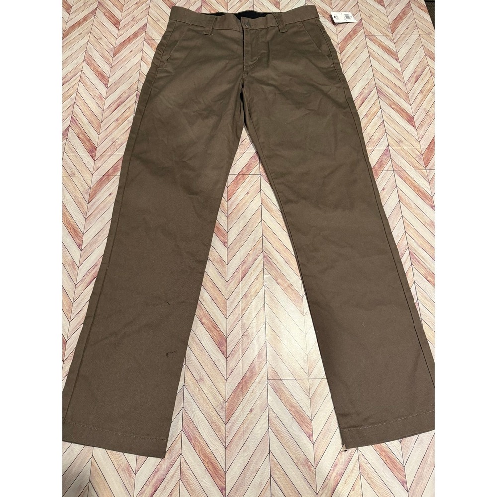 NEW‎ Volcom Mens Slim Fit Chino Pants Brown Flat Front Cotton Blend 28